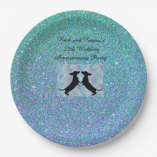 Purple Aqua Ombre Glitter Dachshund Paper Plates