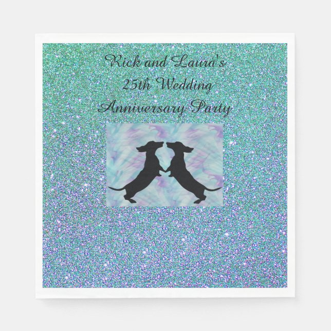 Purple Aqua Ombre Glitter Dachshund Party Napkins (Front)