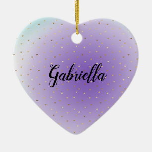 Purple Aqua Ombre Gold Hearts Ceramic Tree Decoration