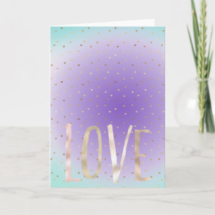 Purple Aqua Ombre Gold Hearts Love Card