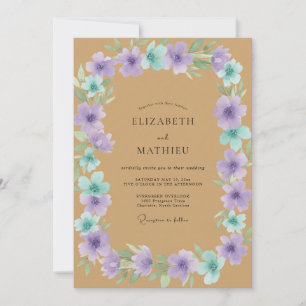 Purple Aqua Painted Wedding Invitation