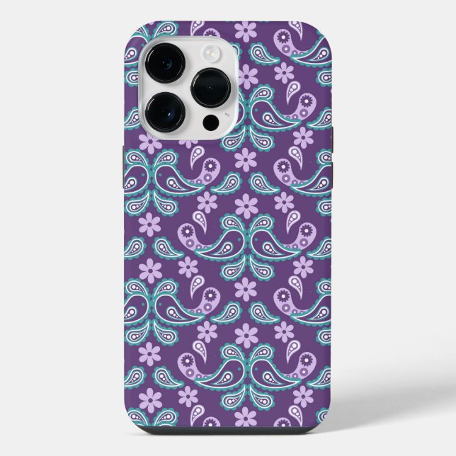 PURPLE & AQUA PAISLEY PATTERNS iPhone CASE (Back)