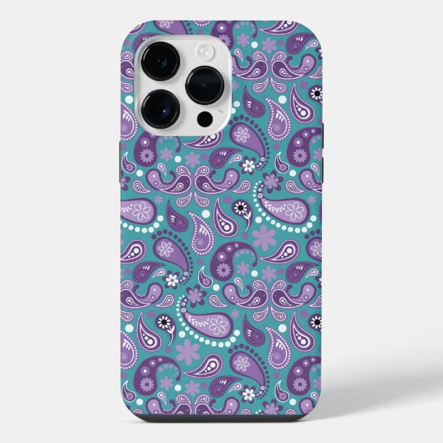 PURPLE & AQUA PAISLEY PATTERNS iPhone CASE (Back)