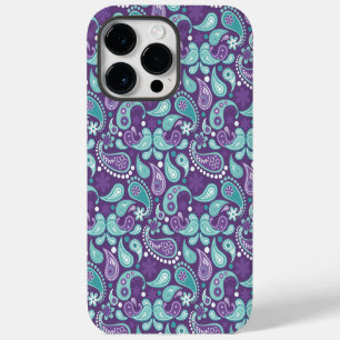 PURPLE & AQUA PAISLEY PATTERNS iPhone 14 PRO MAX CASE