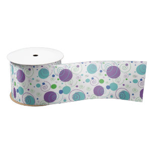 Purple   Aqua Polka Dots and Swirls Satin Ribbon