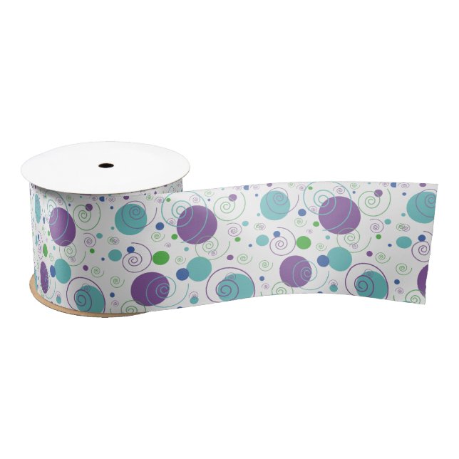 Purple | Aqua Polka Dots and Swirls Satin Ribbon (Spool)