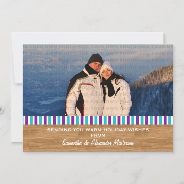 Purple/Aqua Rustic Stripes Photo Card (Front)