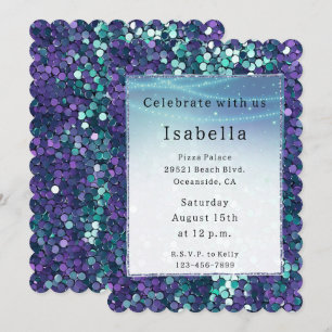Purple Aqua Sparkle Glitzy Mermaid Birthday Invitation