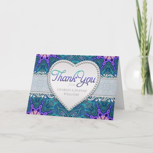 Purple Aqua Teal Elegant Thank You Cards (Front)