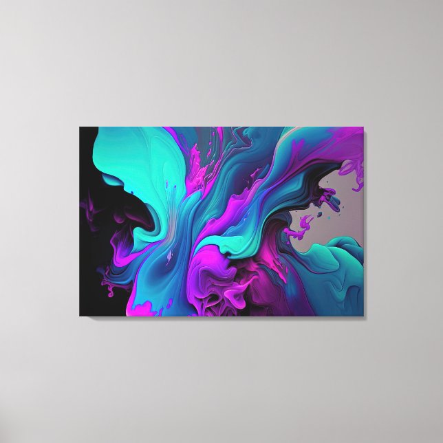 Purple Aqua Turquoise Beautiful Abstract Fluid Art Canvas Print (Front)