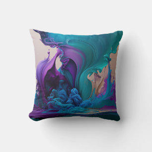 Purple Aqua Turquoise Beautiful Abstract Fluid Art Cushion