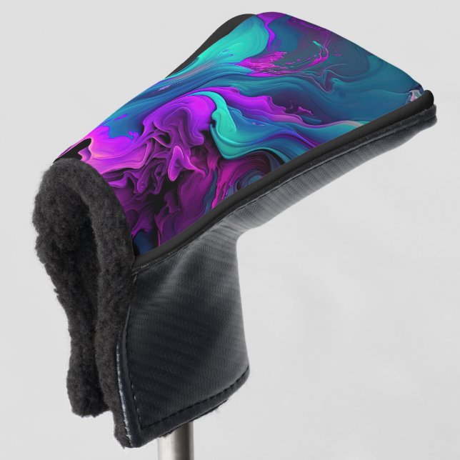Purple Aqua Turquoise Beautiful Abstract Fluid Art Golf Head Cover (3/4 Front)