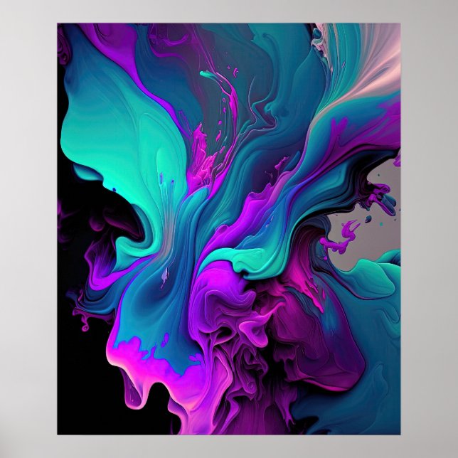 Purple Aqua Turquoise Beautiful Abstract Fluid Art Poster (Front)