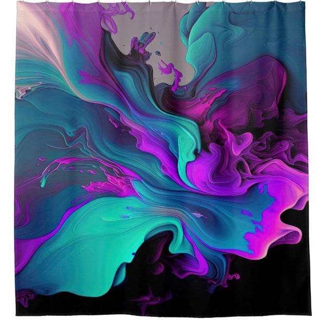 Purple Aqua Turquoise Beautiful Abstract Fluid Art Shower Curtain (Front)