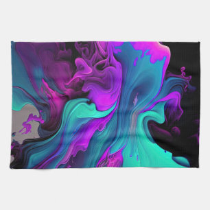 Purple Aqua Turquoise Beautiful Abstract Fluid Art Tea Towel