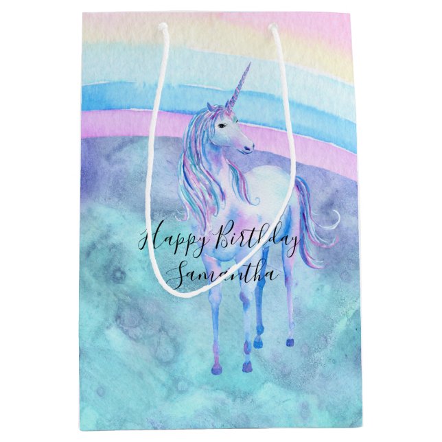 Purple Aqua Unicorn Dream Medium Gift Bag (Front)