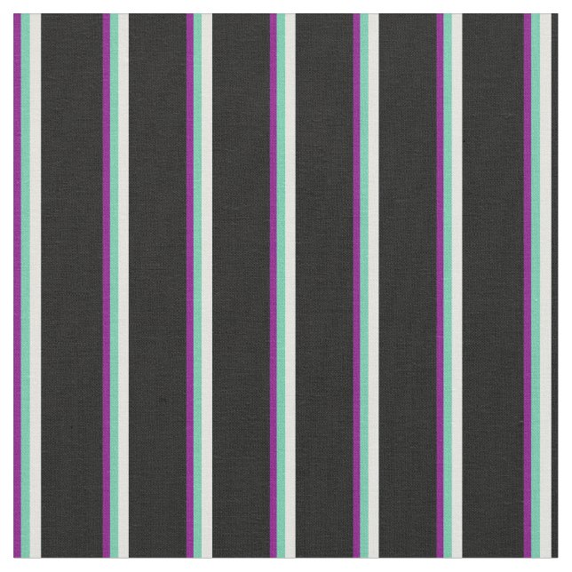 Purple, Aquamarine, Light Cyan & Black Pattern Fabric (Close Up)