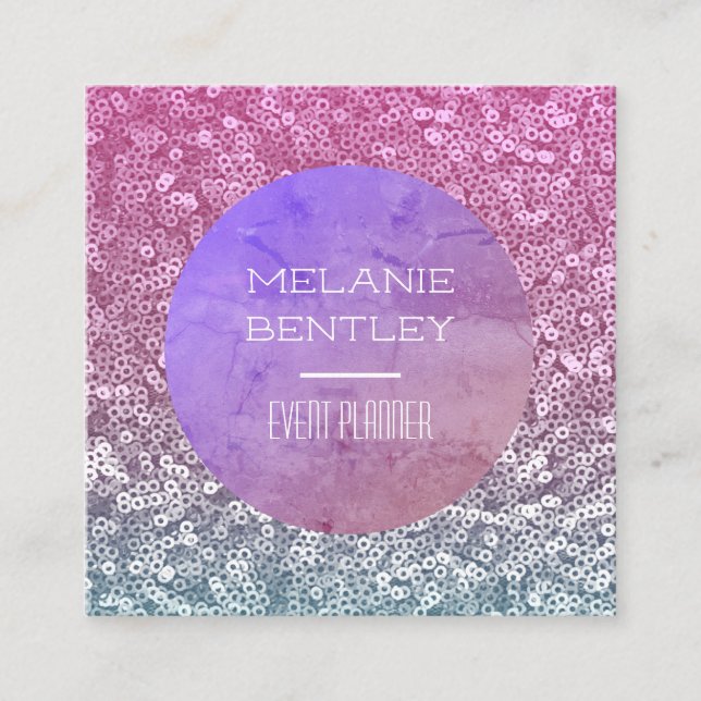 Purple Aquamarine Sparkly Glamour Square Business Card (Front)