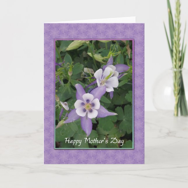 Purple Aquilegia, Columbine Mother's Day Card (Front)