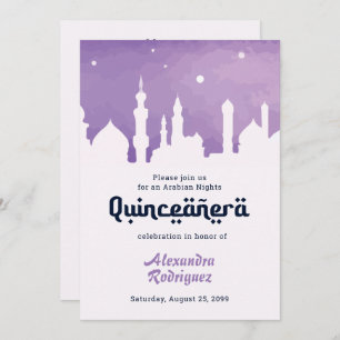 Purple Arabian Nights Watercolor Quinceañera Invitation