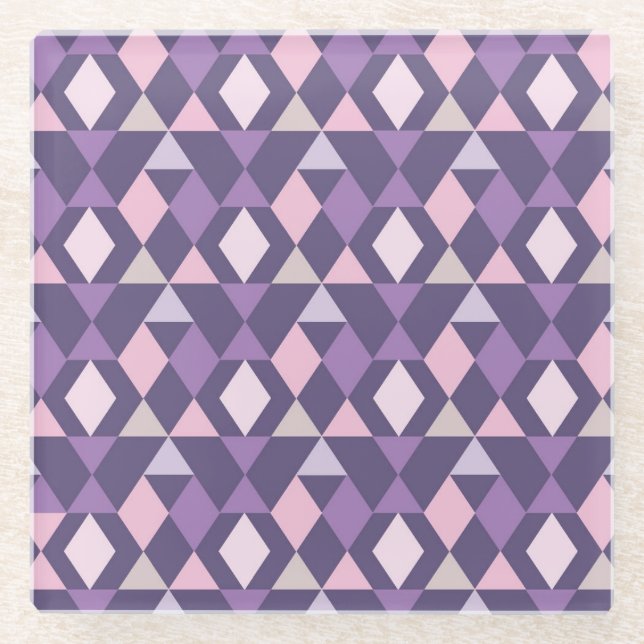 Purple Arabic Geometric Pattern Glass Coaster (Front)