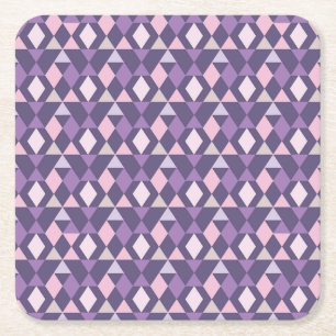 Purple Arabic Geometric Pattern Square Paper Coaster