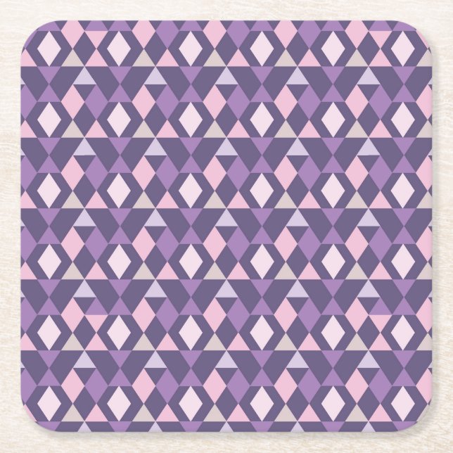 Purple Arabic Geometric Pattern Square Paper Coaster (Front)