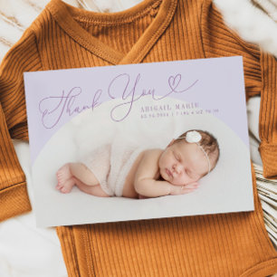Purple Arch Frame Thank Yoy Birth Announcement