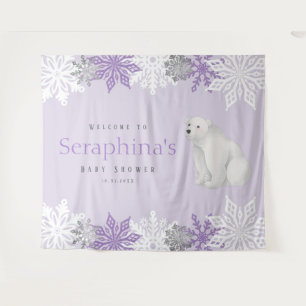 Purple Arctic Polar Bear Baby Shower Backdrop Tapestry