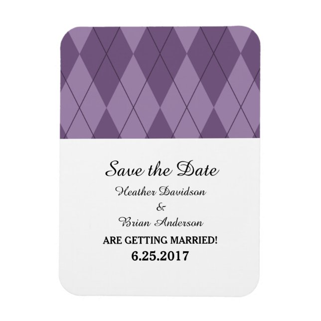 Purple Argyle Save the Date Flexi Magnet (Vertical)