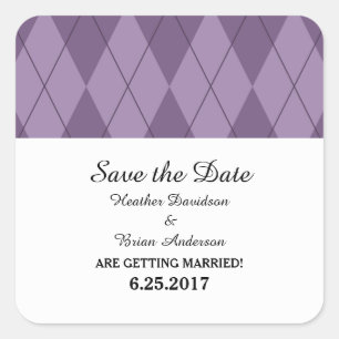 Purple Argyle Save the Date Stickers
