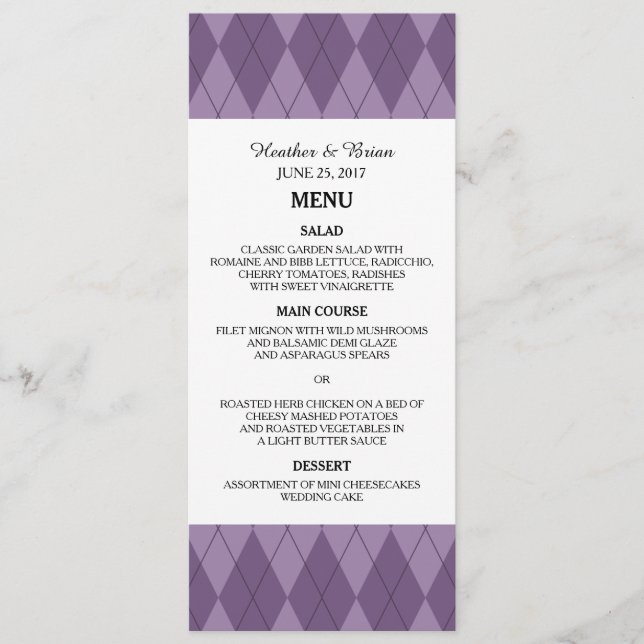 Purple Argyle Wedding Menu (Front)