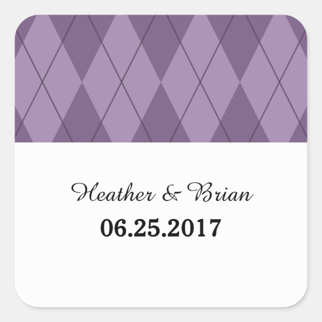 Purple Argyle Wedding Stickers (Front)