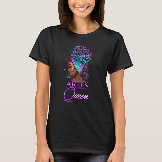 Purple Aries Queen African American Woman March Ap T-Shirt (Front)