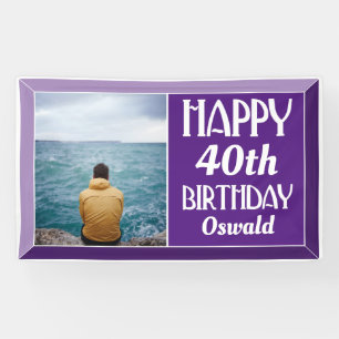 Purple Art Deco Beveled Photo Birthday Banner