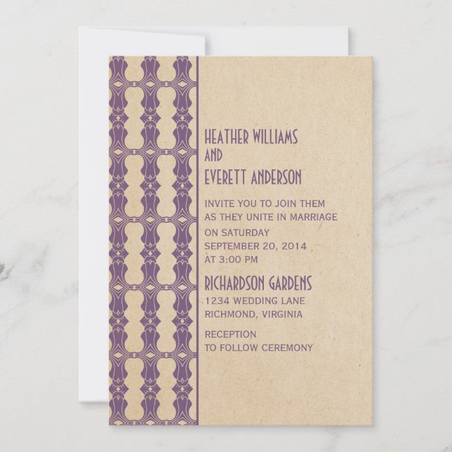 Purple Art Deco Border Wedding Invitation (Front)