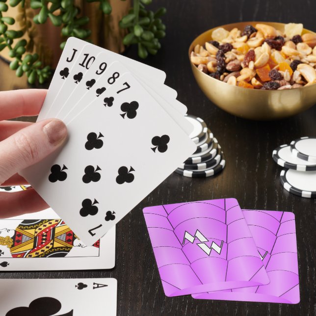 Purple Art Deco Design Monogrammed Playing Cards (In Situ)