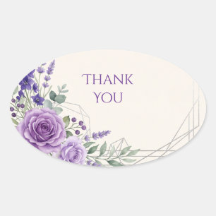 Purple Art Deco Floral Thank You Oval Sticker