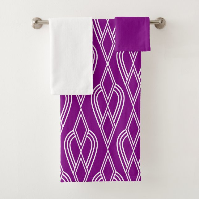 Purple Art Deco Flowerbeds  Bath Towel Set (Insitu)