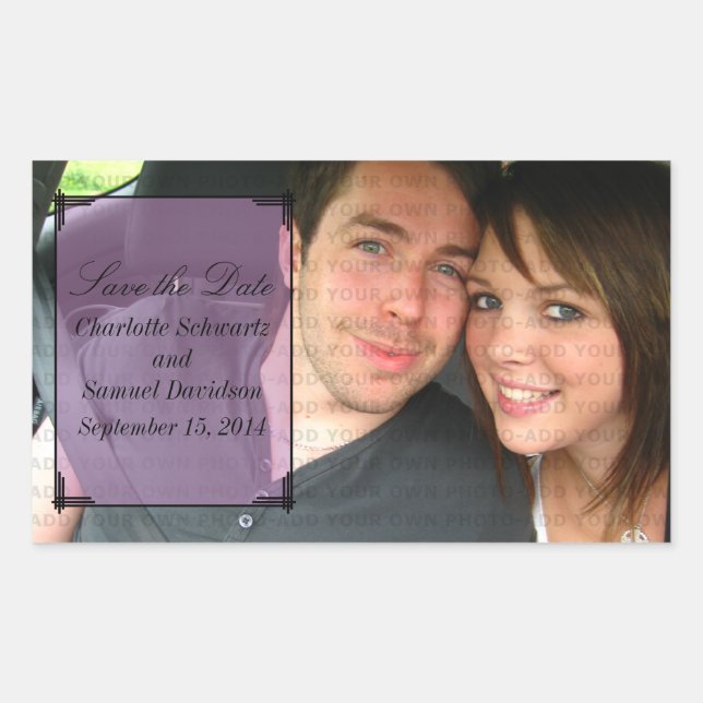 Purple Art Deco Frame Save the Date Stickers (Front)