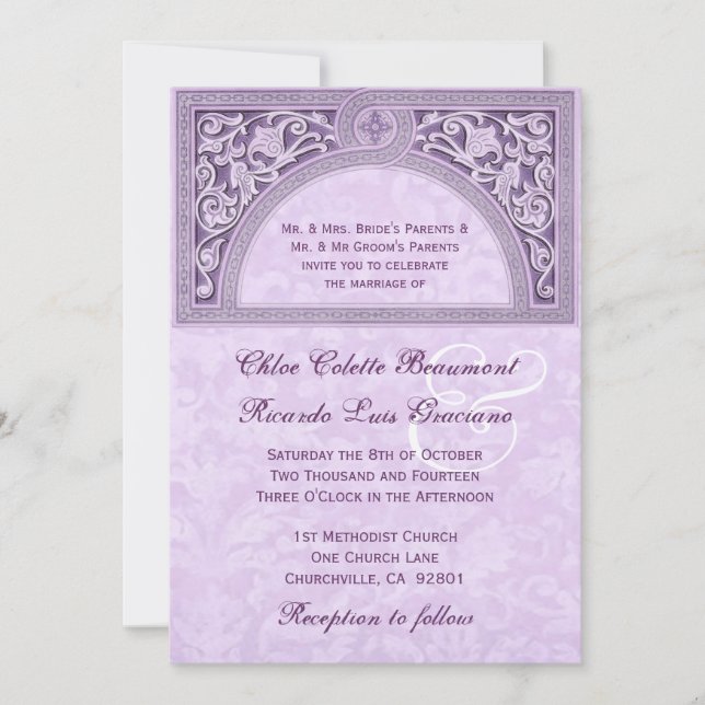 Purple Art Deco Wedding Metallic Paper V322 Invitation (Front)