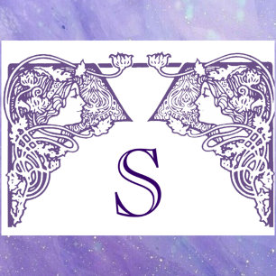 Purple Art Nouveau Ladies Monogram Note Card