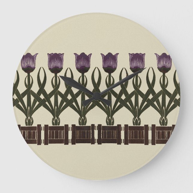 Purple Art Nouveau Tulips Large Clock (Front)
