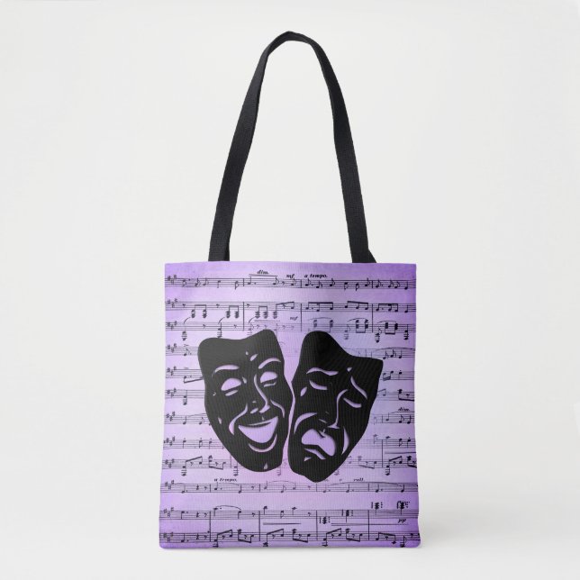 Purple Art Unites Theatre Masks Tote Bag (Front)