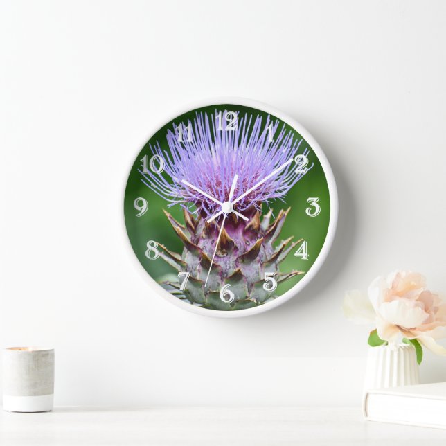 Purple Artichoke Thistle Head Floral Clock (Home)