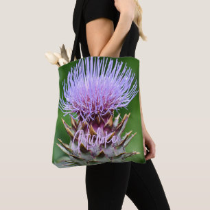 Purple Artichoke Thistle Head Floral Tote Bag