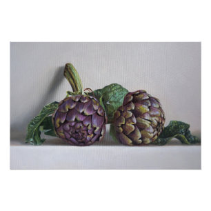 Purple Artichokes Hyperrealism Painting Poster