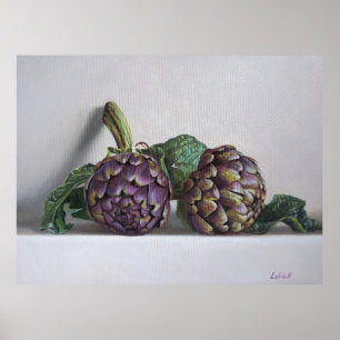 Purple Artichokes Hyperrealism Painting Poster