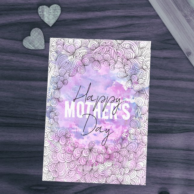 Purple Artistic Watercolor Black Ink Mother's Day Postcard (Creator Uploaded)