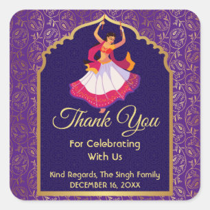 Purple Asian Arabian golden pattern border Mehndi  Square Sticker
